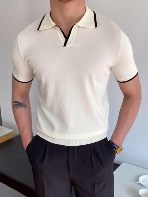 Men's Regular Fit Contrast Binding Short Sleeve Polo Shirt, Casual Collared Knit Top for Summer, Fashion Men's Knitwear for Daily Wear