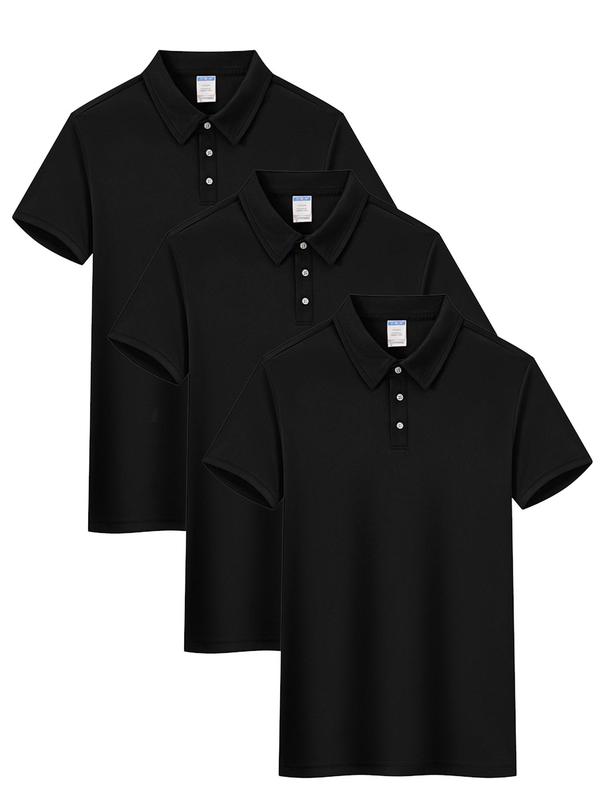 Men's Solid Button Front Lounge Polo Shirt, Casual Comfy Short Sleeve Collared Top for Daily Wear, Sleepwear & Loungewear for All Seasons