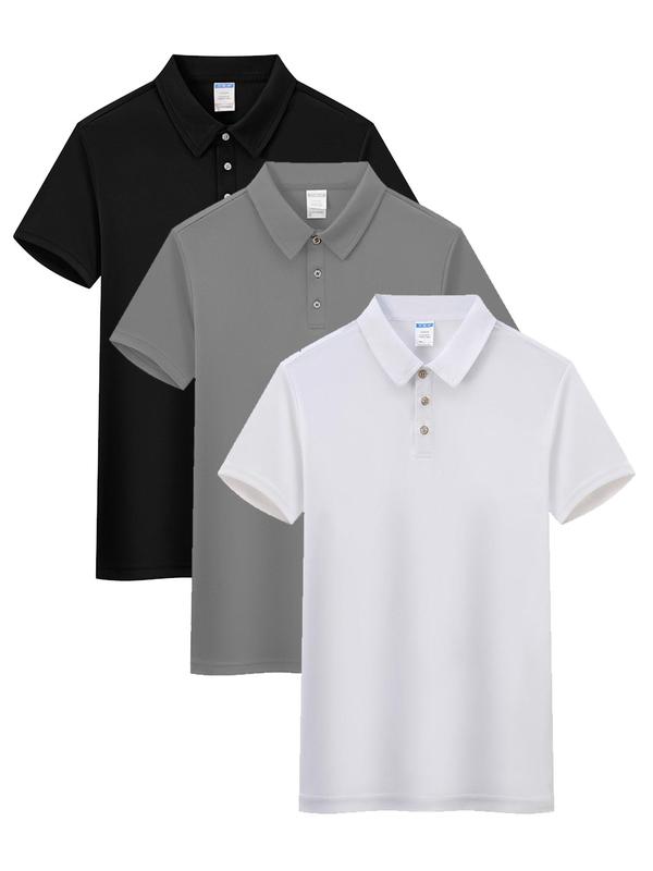 Men's Solid Button Front Lounge Polo Shirt, Casual Comfy Short Sleeve Collared Top for Daily Wear, Sleepwear & Loungewear for All Seasons