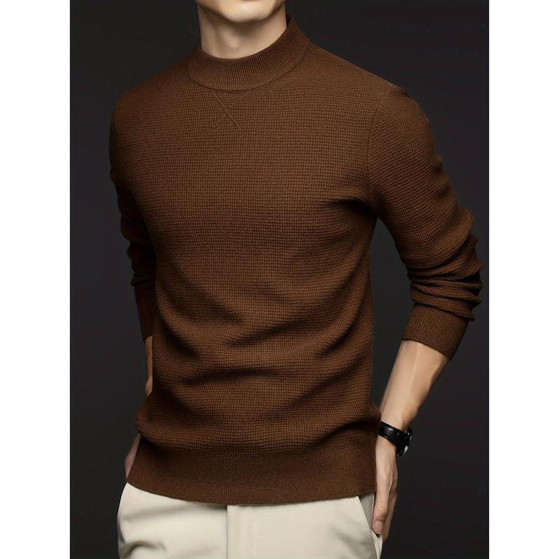 Men's Wool Blend Sweater, Turtleneck X-Knit, Solid Color Thickened Pullover, Casual Business Knitwear, Regular Fit, Stretch Fabric, Ribbed Detail, Nylon, High Neck, Autumn Winter Collection [1712]