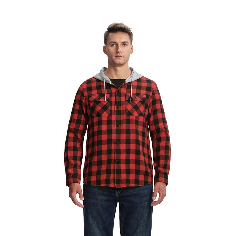 Gopune Men's Casual Flannel Plaid Button Hooded Shirts Lightweight Outdoor Jacket