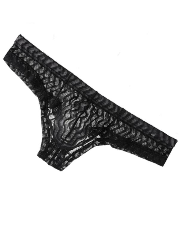 Men's Chevron Pattern Sheer Mesh Thong, Breathable Comfy Underwear for Daily Wear, Fashion Men's Underwear for All Seasons