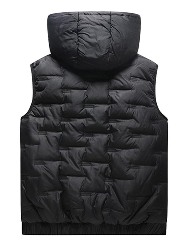 Men's Solid Zip Up Padded Gilet, Loose Pocket Hooded Vest Puffer Jacket, Thick Warm Sleeveless Coat for Fall & Winter, Please Order A Smaller Size