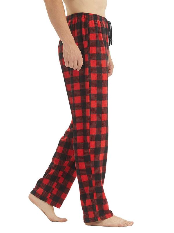 Men's Plaid Print Drawstring Pocket Pajama Pants, Regular Fit Casual Comfy Elastic Waist Sleep Bottoms for All Seasons, Soft Pajamas for Men