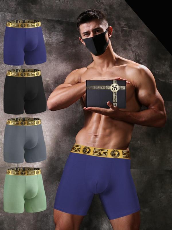 Men's Letter Tape Boxer Brief, Breathable Comfortable Underwear for Daily Wear, Casual Men's Underwear for All Seasons