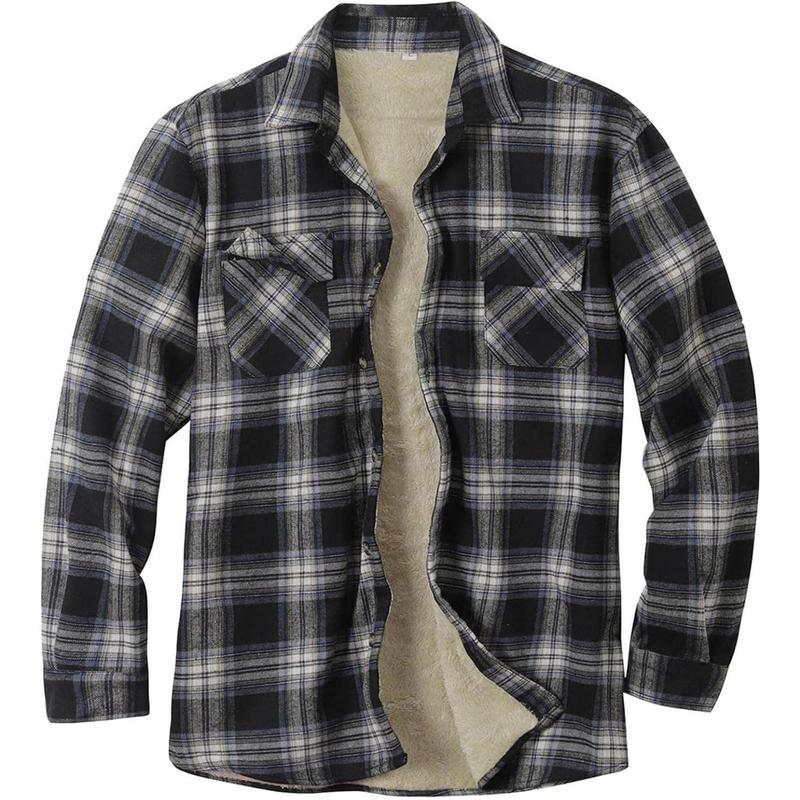 Runcati Mens Sherpa Fleece Lined Flannel Shirt Jacket Long Sleeve Button Down Plaid Winter Jacket