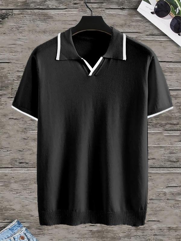 Men's Regular Fit Contrast Binding Short Sleeve Polo Shirt, Casual Collared Knit Top for Summer, Fashion Men's Knitwear for Daily Wear