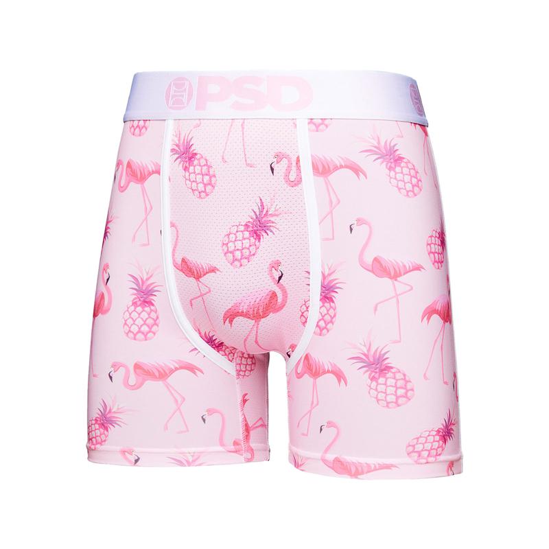 PSD Men's Flamingo Jungle Boxer Brief 3 Pack - Mid Length 5 Inch Inseam, Moisture-Wicking 4-Way Stretch Fabric