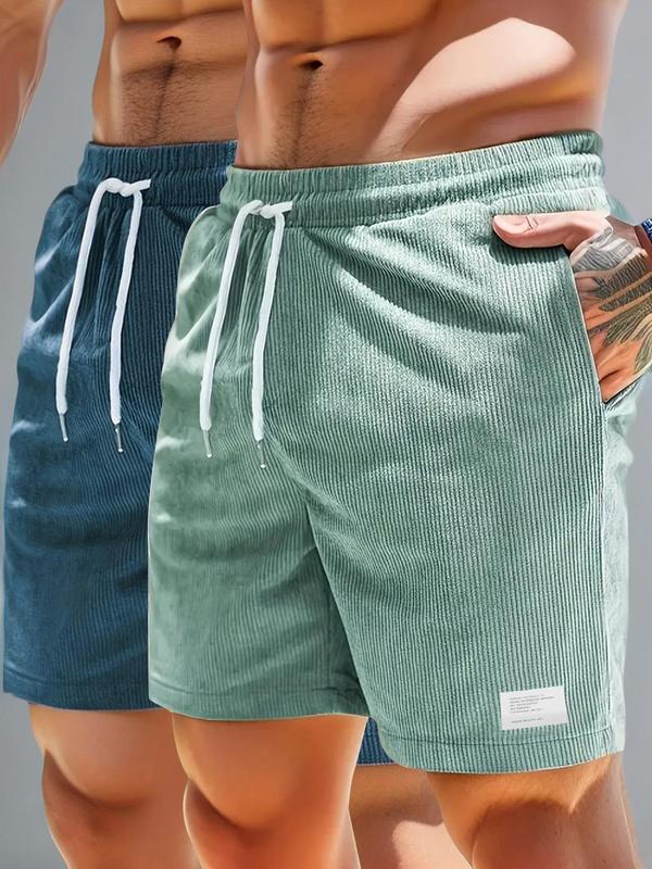 Men's Letter Patched Drawstring Waist Shorts, Casual Plain Pocket Straight Leg Shorts, Back To School Outfits, Men's Summer Bottoms for Daily Wear, Comfy Clothes for Men, Menswear