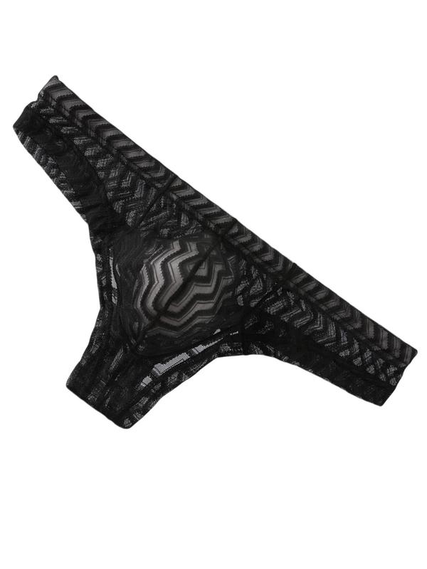 Men's Chevron Pattern Sheer Mesh Thong, Breathable Comfy Underwear for Daily Wear, Fashion Men's Underwear for All Seasons