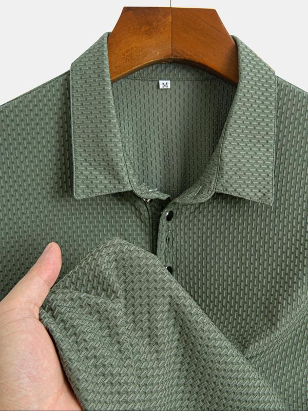 Men's Plain Textured Drop Shoulder Polo Shirt, Casual Regular Fit Short Sleeve Half Button Front Top for Summer, Fashion Men's Clothes for Daily Wear