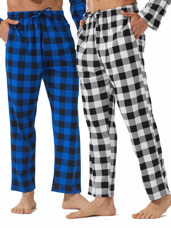 Men's Plaid Print Pajama Pants, Casual Comfy Drawstring Waist Pocket Design Pants for Fall & Winter, Men's Sleepwear for Indoor Wear