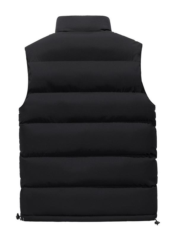 Men's Solid Zip Up Pocket Design Gilet, Regular Fit Casual Stand Collar Sleeveless Outerwear for Fall & Winter, Men's Clothes for Daily Wear