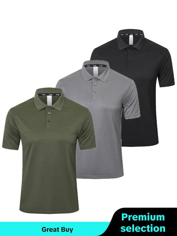 Men's Plain Short Sleeve Sports Polo Shirt, Regular Fit Button Collared Golf Top, Casual Golf Shirt, Breathable Sportswear, Men's T Shirts,  Mens Clothing for Outdoor Activities, Fall Clothes