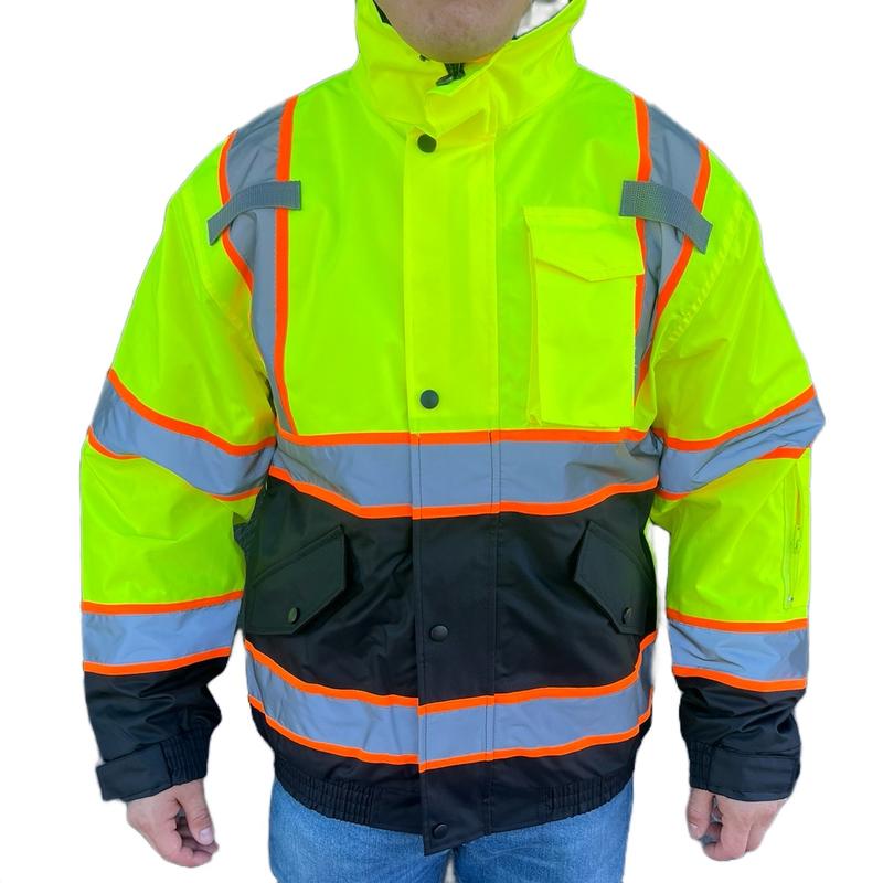 Safety jackets with hoodie waterproof class 3 with high visibility reflectors and lining inside jacket high visibility colors