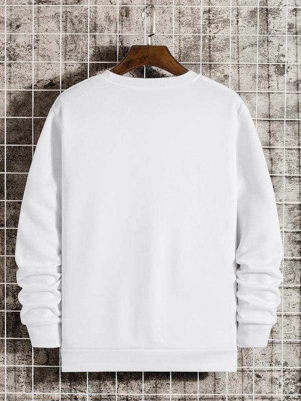 Men's Slid Color & Letter Print Drop Shoulder Sweatshirt, Regular Fit Casual Soft Comfy Long Sleeve Round Neck Pullover for Fall & Winter, Men's Clothes for Daily Wear