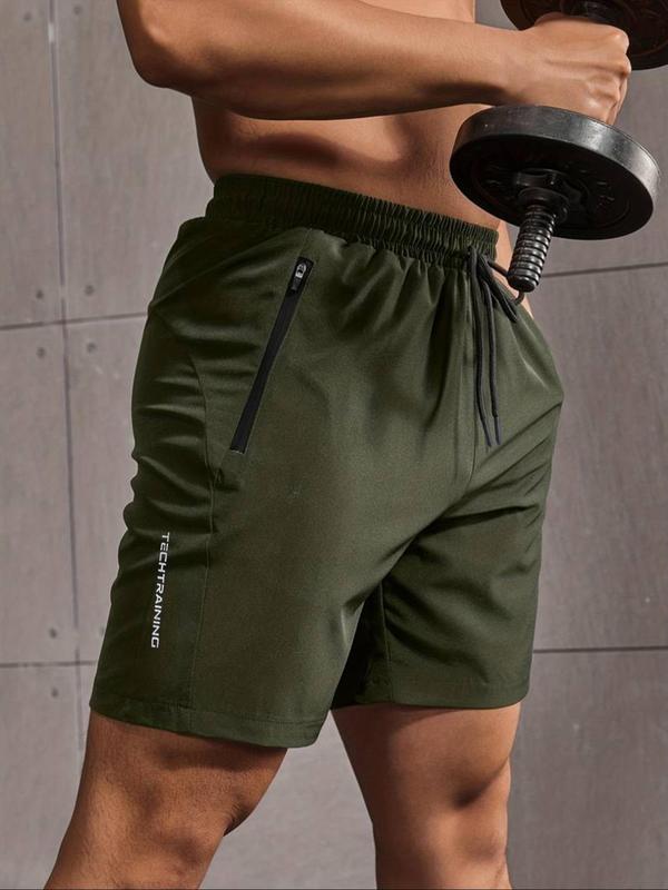 Men's Letter Print Zipper Pocket Drawstring Waist Shorts, Casual Breathable Straight Leg Shorts for Summer, Men's Regular Fit Bottoms for Daily Wear