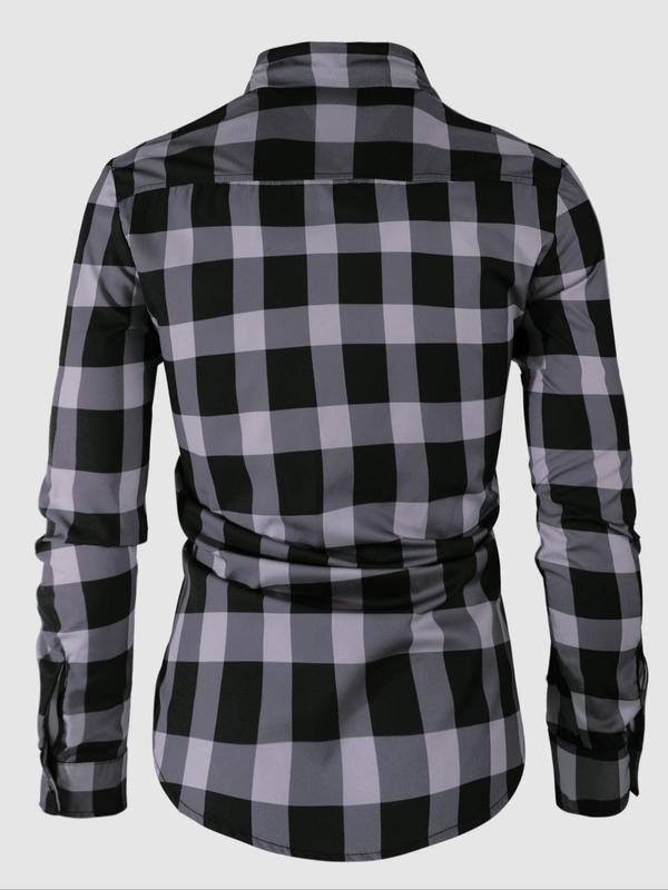 Men's Regular Fit Plaid Print Button Front Shirt, Long Sleeve Collar Button Up Top for All Seasons, Casual Men's Long Sleeve Streetwear Tops for Daily Wear