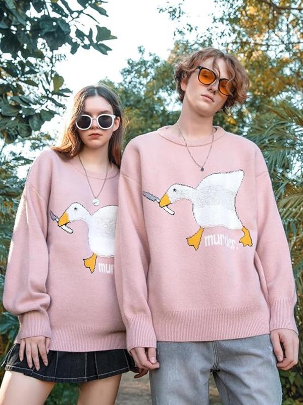 Crew Neck Oversized Cubic Duck Sweater Unisex Knit Aesthetic Sweaters Streetwear Casual Tunic Pullover Jumper for Women and Men Fabric Knitwear