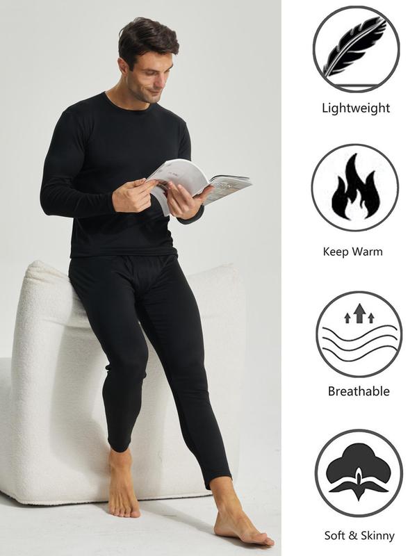 Men's 2024 Long Sleeve Thermal Pants Set, T-shirt & Thermal Leggings, Casual Comfy Knitting Top & Trousers, Men's Sleepwear & Loungewear, Cold Weather Gear