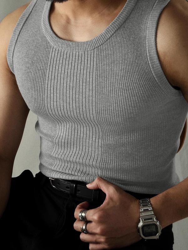 Men's Solid Round Neck Knit Tank Top, Casual Sleeveless Knitwear for Summer, Tank Tops for Men, Sweaters Vest, Sweaters for Men, Fashion Men's Knit Clothing for Daily Streetwear, Starboy Outfits for Men