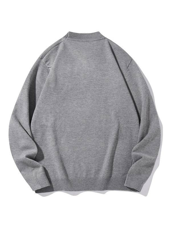 Men's Solid Mock Neck Sweater, Regular Fit Casual Long Sleeve Jumper for Fall & Winter, Men's Knitwear for Daily Wear