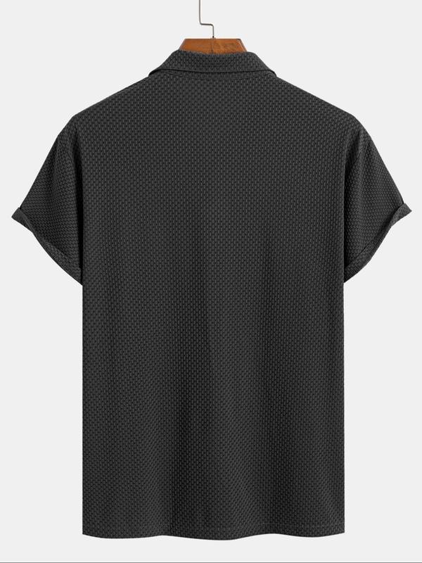 Men's Plain Textured Drop Shoulder Polo Shirt, Casual Regular Fit Short Sleeve Half Button Front Top for Summer, Fashion Men's Clothes for Daily Wear