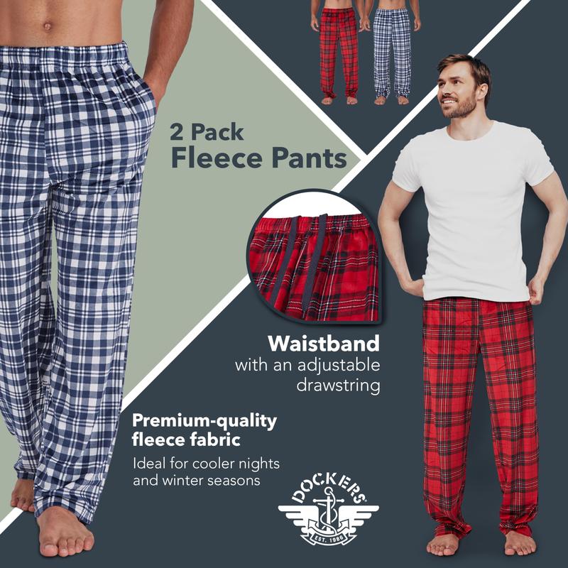 DOCKERS Fleece Pajama Pants for Men, 2 Pack Lounge Sleepwear PJs with Pockets