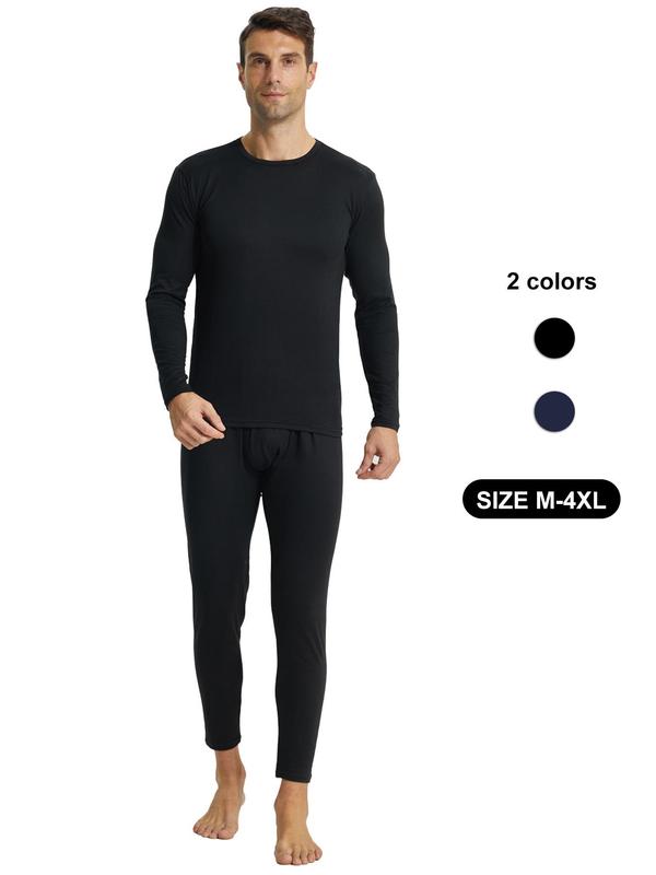 Men's 2024 Long Sleeve Thermal Pants Set, T-shirt & Thermal Leggings, Casual Comfy Knitting Top & Trousers, Men's Sleepwear & Loungewear, Cold Weather Gear