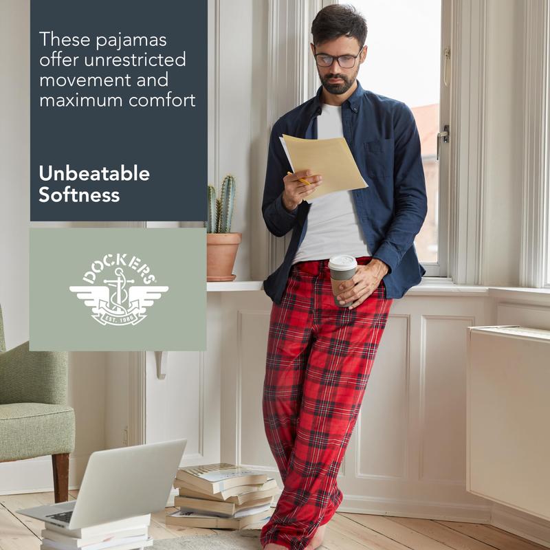 DOCKERS Fleece Pajama Pants for Men, 2 Pack Lounge Sleepwear PJs with Pockets