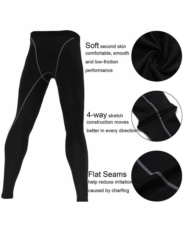 Men's Contrast Binding Long Sleeve Thermal Underwear Set, Casual Round Neck Top & Leggings, Comfy Men's Underwear Set for Fall & Winter