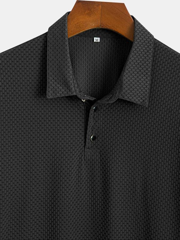 Men's Plain Textured Drop Shoulder Polo Shirt, Casual Regular Fit Short Sleeve Half Button Front Top for Summer, Fashion Men's Clothes for Daily Wear
