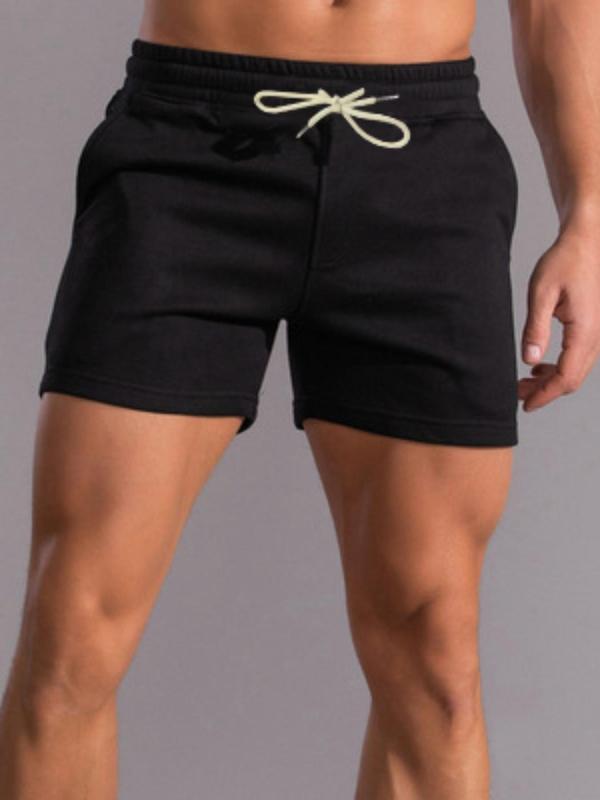 Men's Solid Color Drawstring Waist Shorts, Regular Fit Casual Pocket Elastic Waist Track Shorts for Summer, Men's Bottoms for Daily Wear