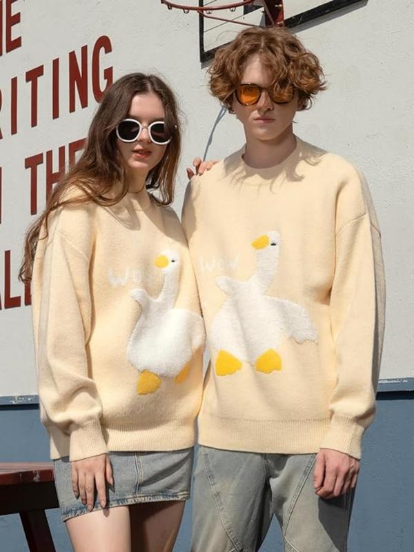 Crew Neck Oversized Cubic Duck Sweater Unisex Knit Aesthetic Sweaters Streetwear Casual Tunic Pullover Jumper for Women and Men Fabric Knitwear