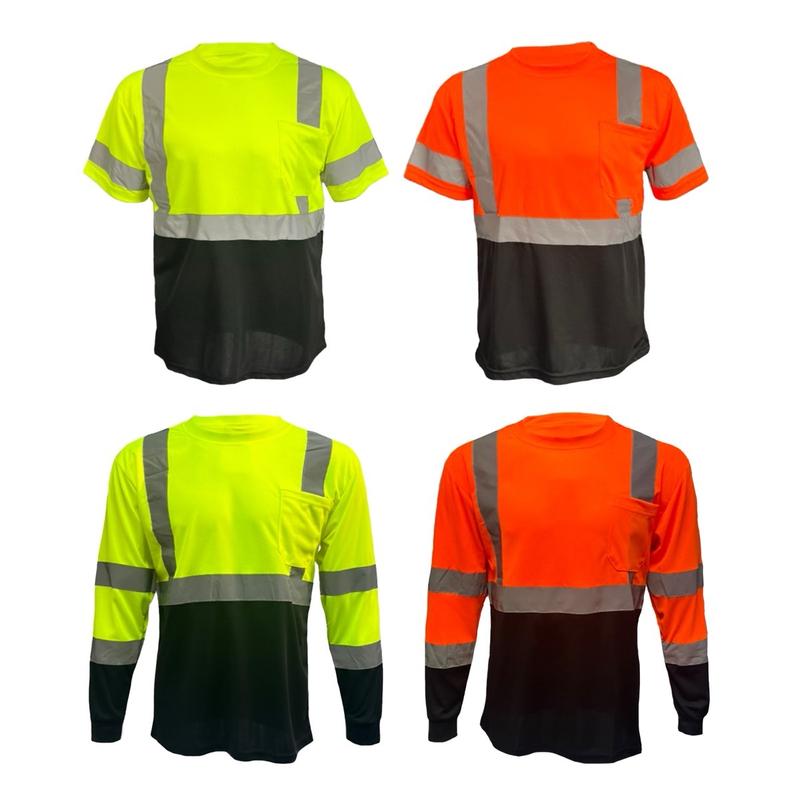 4 Pack Combo Long Sleeve and Short Sleeve High Visibility Safety Shirt with Reflective Strip available in Orange and Yellow