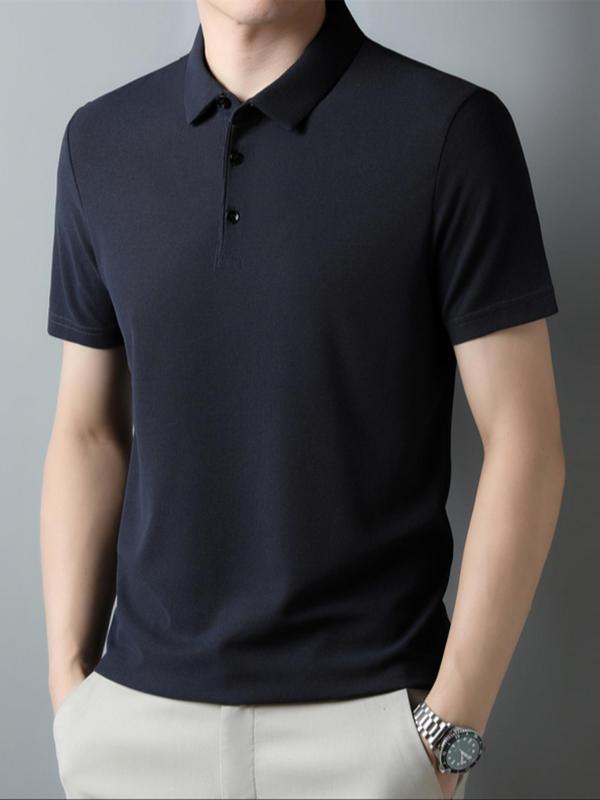 Men's Solid Short Sleeve Polo Shirt, Casual Regular Fit Button Front  Top for Summer, Fashion Men's Clothes for Daily Wear