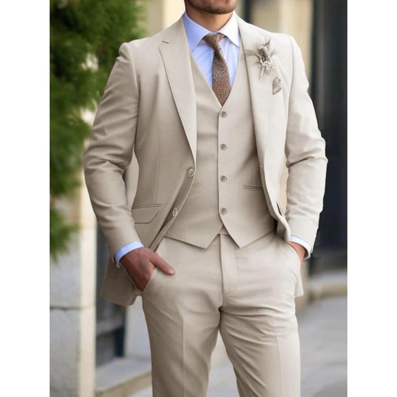 Beige Men Suit 3 Pieces Fashion Slim Fit Blazer Vest Pants Set Classic Formal Business Wedding Tuxedos for Men Casual Clothing