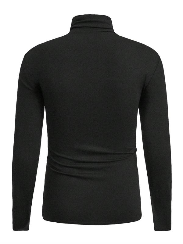 Men's Solid Long Sleeve Turtleneck Loungewear Top, Casual Comfy Warm Lounge Tee for Fall & Winter, Men's Loungewear for Indoor Wear