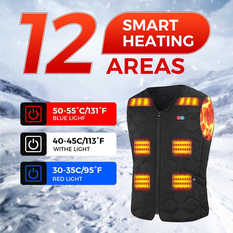 Cozy&Fashion Winter Warm Must-Have, Lightweight Electric Heating Vest, snug Front And Back 12 Heating Zones，Unisex Thermal Underwear, Can Be Worn Inside Or Outside,,Suitable For Winter Outdoor Skiing Travel.