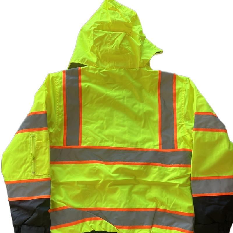 Safety jackets with hoodie waterproof class 3 with high visibility reflectors and lining inside jacket high visibility colors