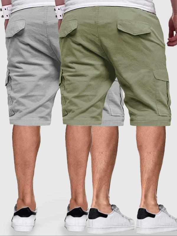 Men's Plain Drawstring Waist Cargo Shorts, Casual Streetwear Pocket Shorts, Back to School Outfits, Summer Regular Fit Beach Shorts for Men