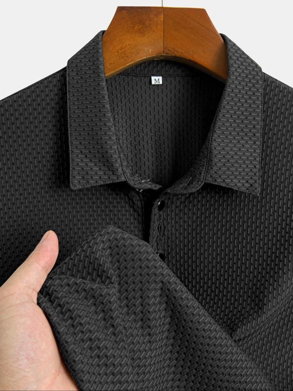 Men's Plain Textured Drop Shoulder Polo Shirt, Casual Regular Fit Short Sleeve Half Button Front Top for Summer, Fashion Men's Clothes for Daily Wear
