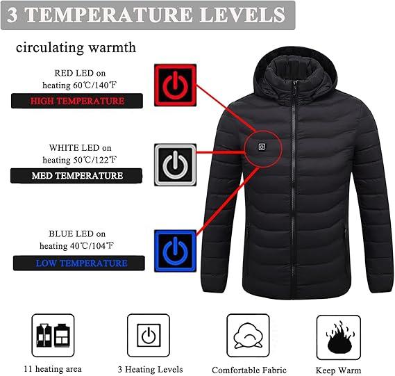 Versatile USB Heated Jacket for Men and Women - Detachable Hood, Warm and Waterproof for Sports Enthusiasts warm outerwear Women's Electric Menswear Coats