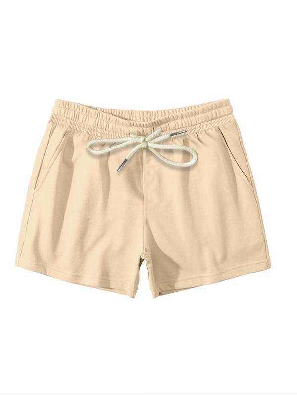 Men's Solid Color Drawstring Waist Shorts, Regular Fit Casual Pocket Elastic Waist Track Shorts for Summer, Men's Bottoms for Daily Wear