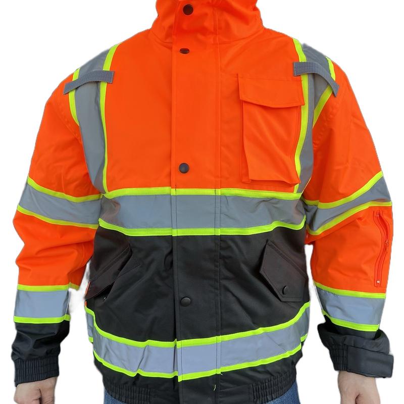 Safety jackets with hoodie waterproof class 3 with high visibility reflectors and lining inside jacket high visibility colors