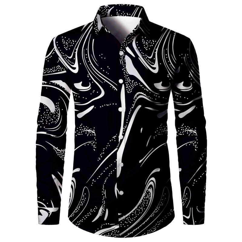 Luxury Pattern Men's Shirt Top Turn-down Collar Long Sleeve Closure Men's Casual Shirt Men's Daily Vacation Streetwear