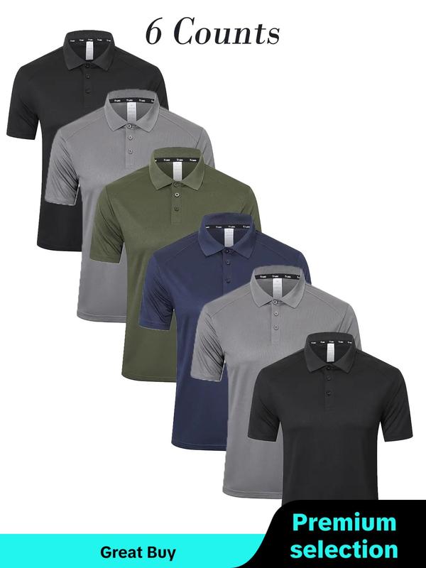 Men's Plain Short Sleeve Sports Polo Shirt, Regular Fit Button Collared Golf Top, Casual Golf Shirt, Breathable Sportswear, Men's T Shirts,  Mens Clothing for Outdoor Activities, Fall Clothes