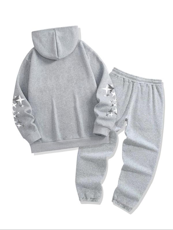 Two-piece Set Men's Letter Print Thermal Lined Hoodie & Drawstring Waist Sweatpants, Casual Long Sleeve Hooded Sweatshirt & Elastic Waist Pocket Jogger Pants, Outfit Sets for Men, Men's Fall & Winter Clothes