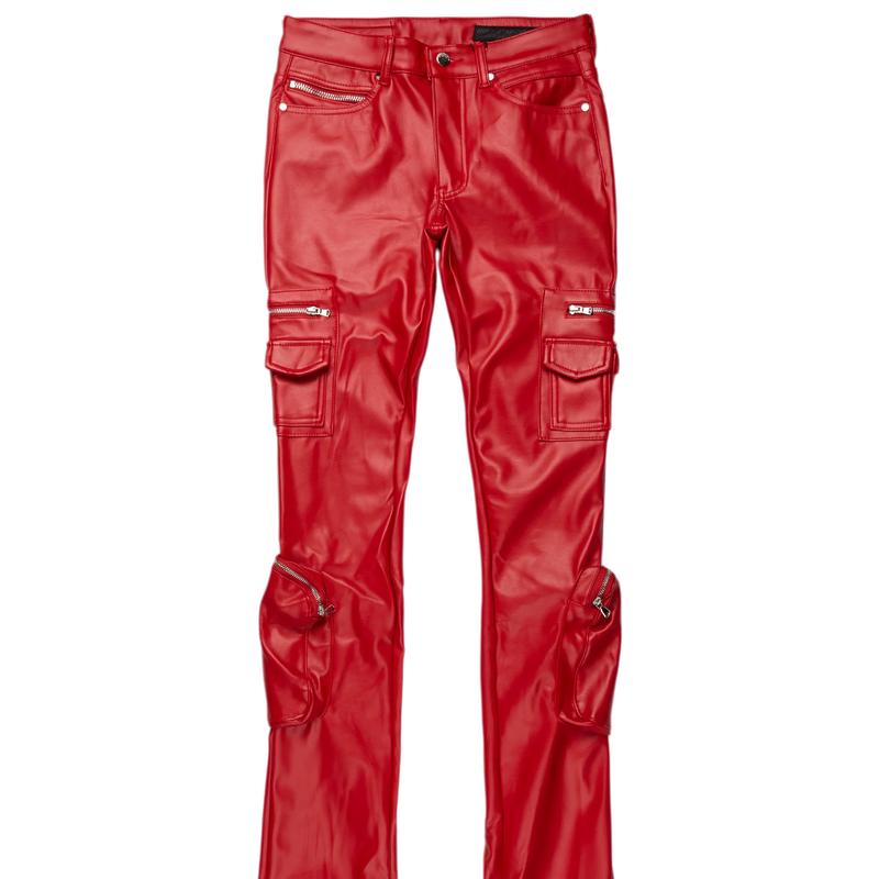 Sutton Red PU Super Stacked Flare Jean