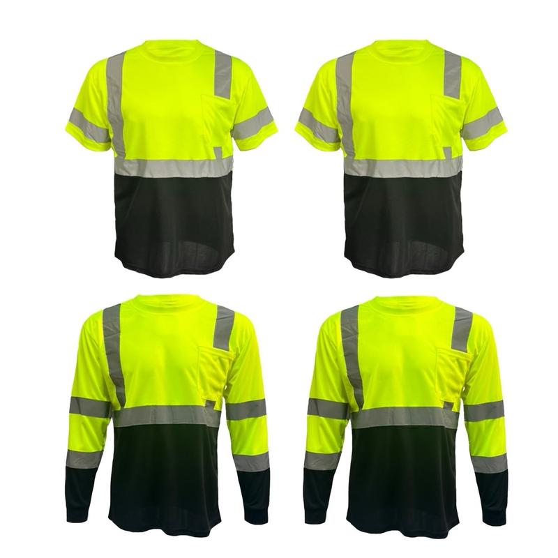 4 Pack Combo Long Sleeve and Short Sleeve High Visibility Safety Shirt with Reflective Strip available in Orange and Yellow